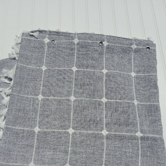 Farmhouse Shower Curtain 72 x 71.5 Gray Linen Boho Large White Check Fringe NEW - Picture 7 of 14